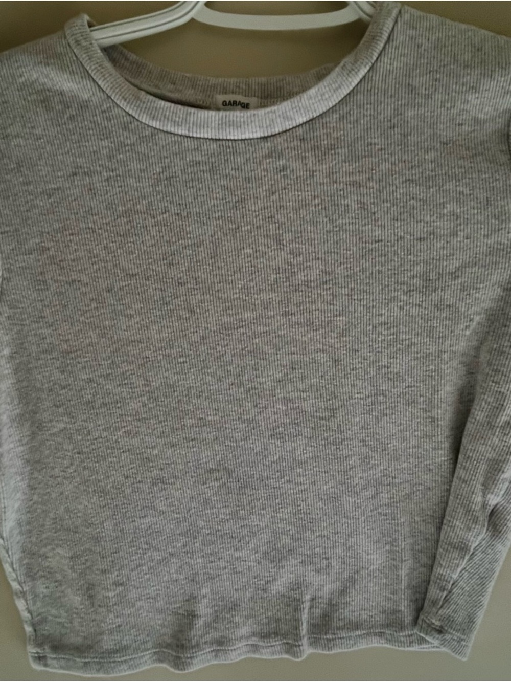 Garage Light Gray Ribbed Long Sleeve Top